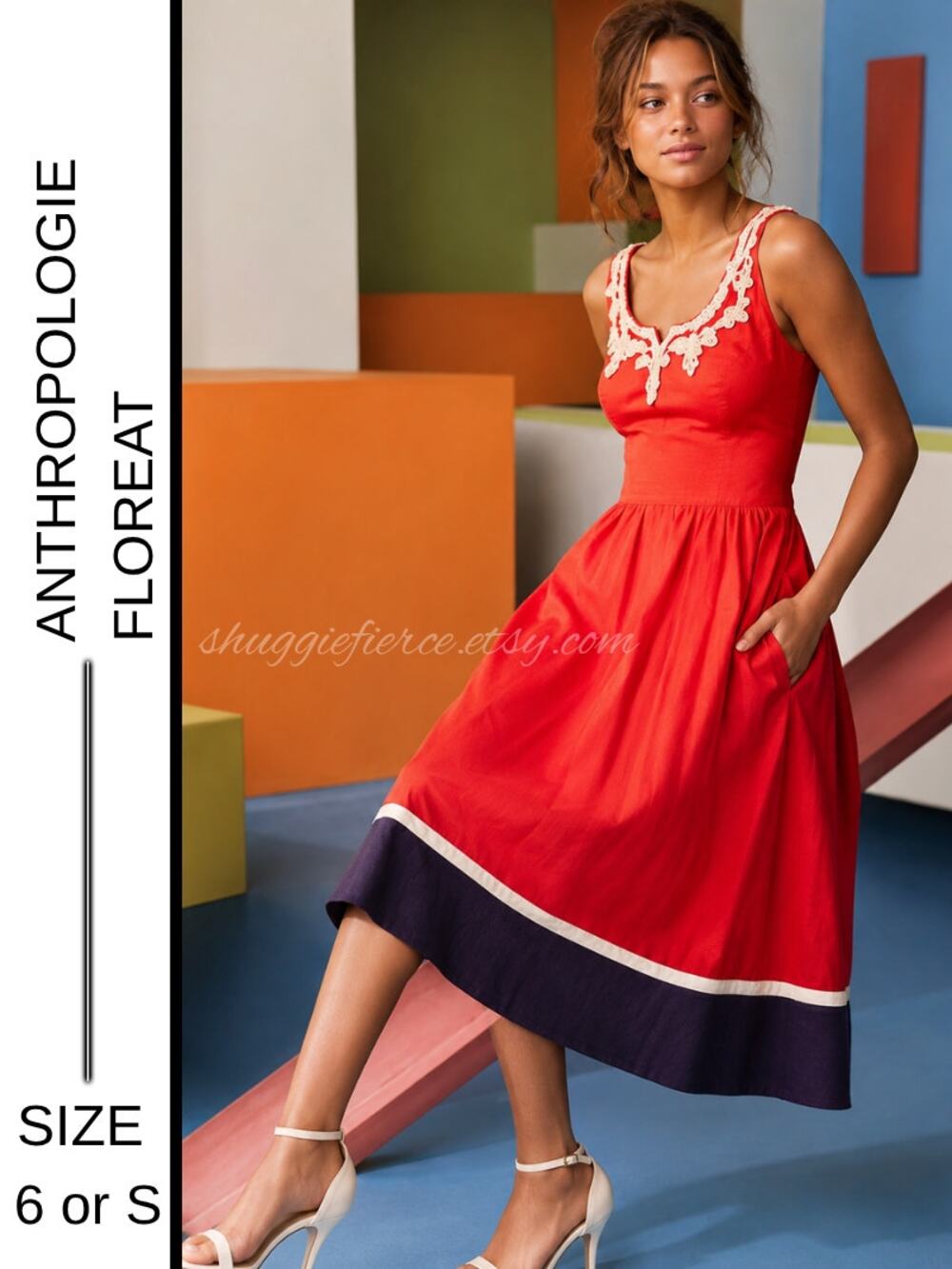 ❤️MSRP $148 | Anthropologie Floreat Slide Rule Fit & Flare Midi Dress | Size 6 ✨
